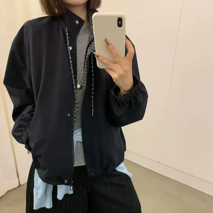 韩系立领夹克短款外套冲锋衣女2025秋季新款宽松百搭长袖开衫上衣
