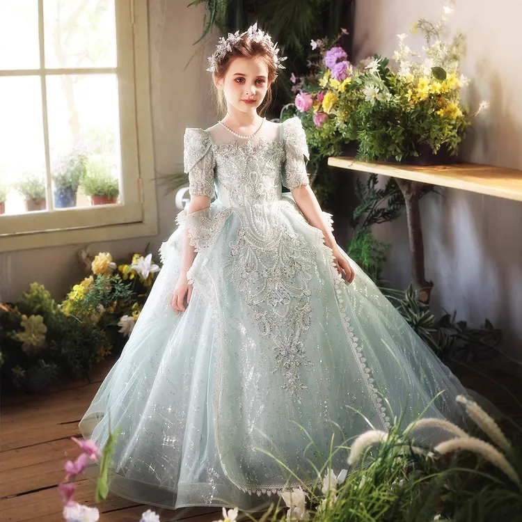 新款周岁生日礼服女宝宝生日钢琴演奏公主裙花童婚礼小女孩童礼服