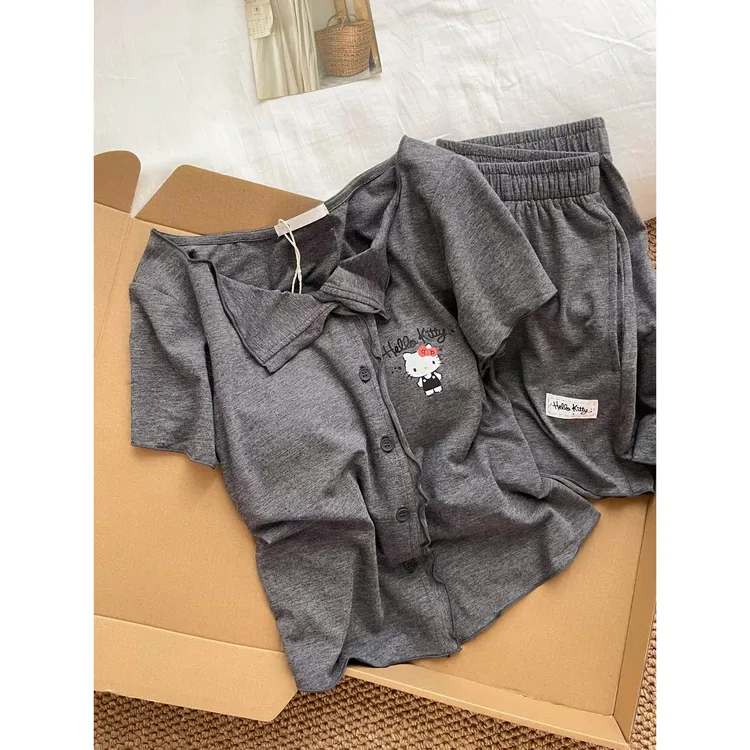 【甜美卡通HelloKitty】带胸垫睡衣女款夏季2025新款韩版家居服套装