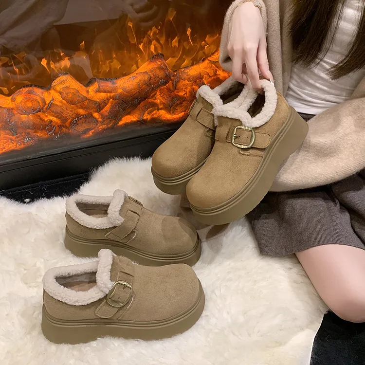 达尔惠/单+棉同款小个子厚底6cm 2025秋冬新款百搭时尚乐福博肯鞋