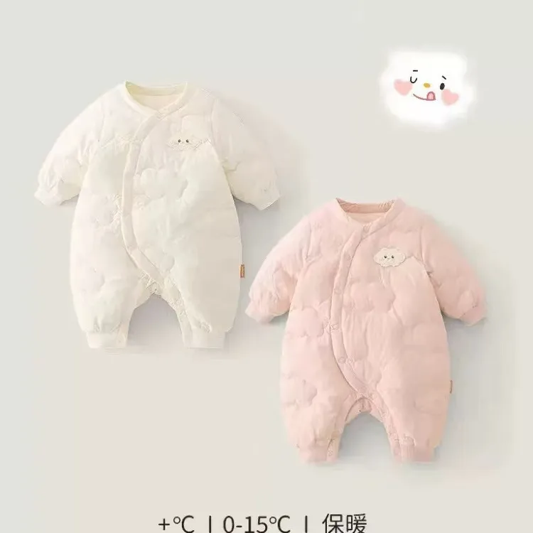 【绒里薄棉】婴儿连体棉服秋冬加绒加棉偏开护肚哈衣爬服外出服