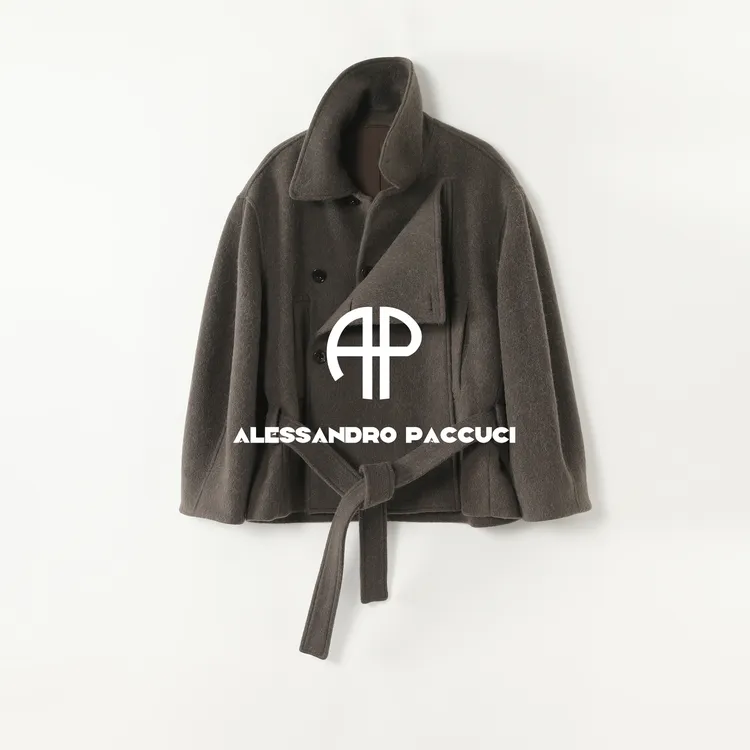AP洛哥54032DY黑标/绵羊毛+羊驼毛翻领双层门襟腰带气质短大衣