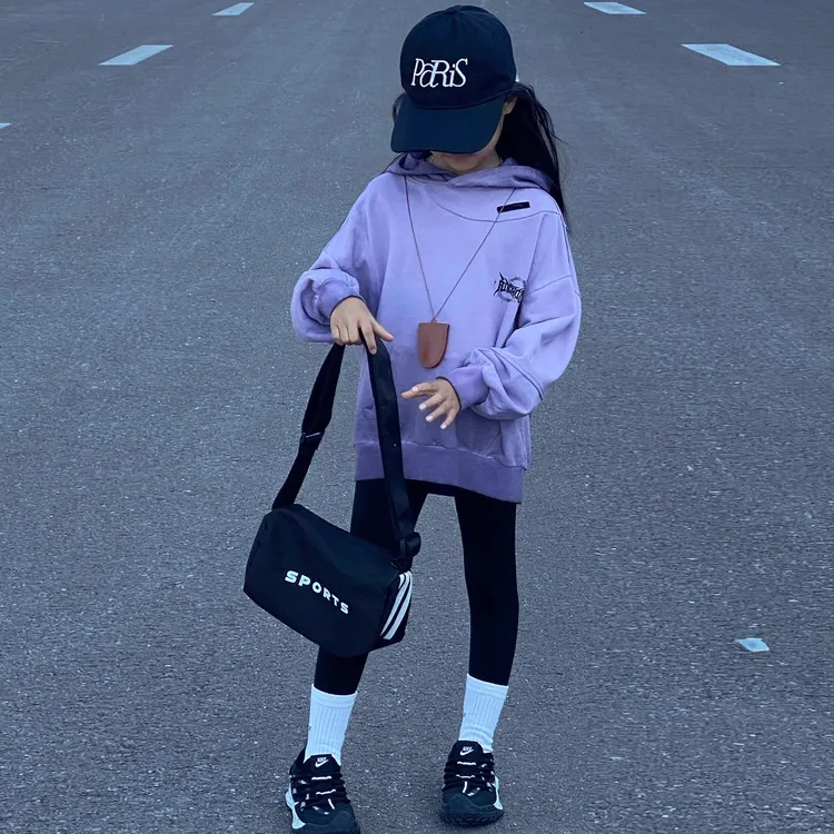 女童秋装卫衣新款洋气潮酷儿童春秋连帽上衣做旧吊染女大童装帽衫