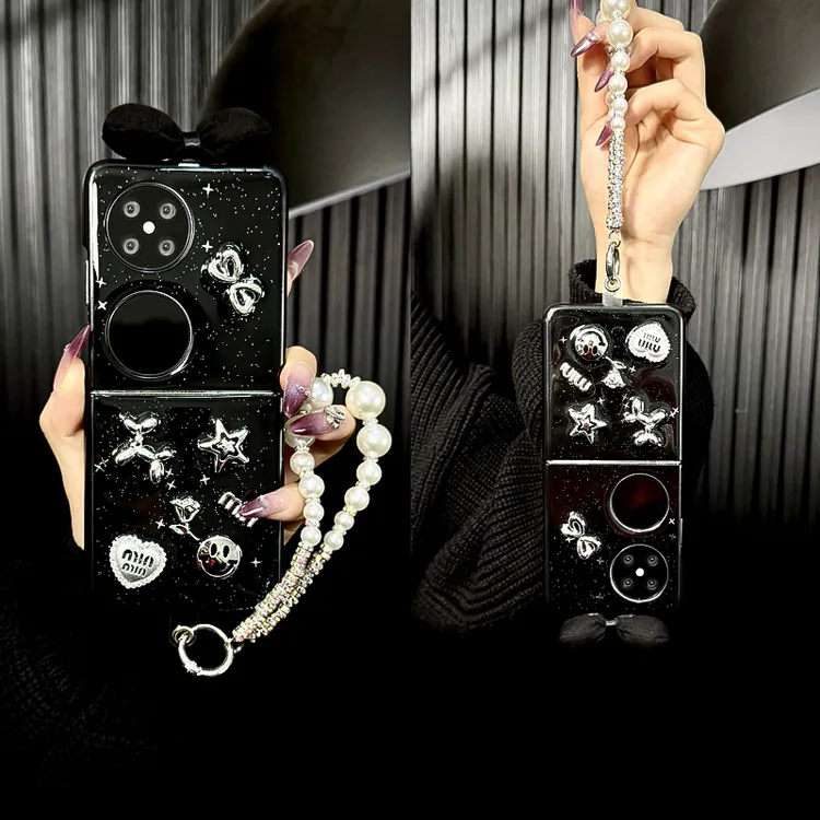 适用华为pocket2手机壳新款p50pocket套pockets滴胶小狗蝴蝶结女p