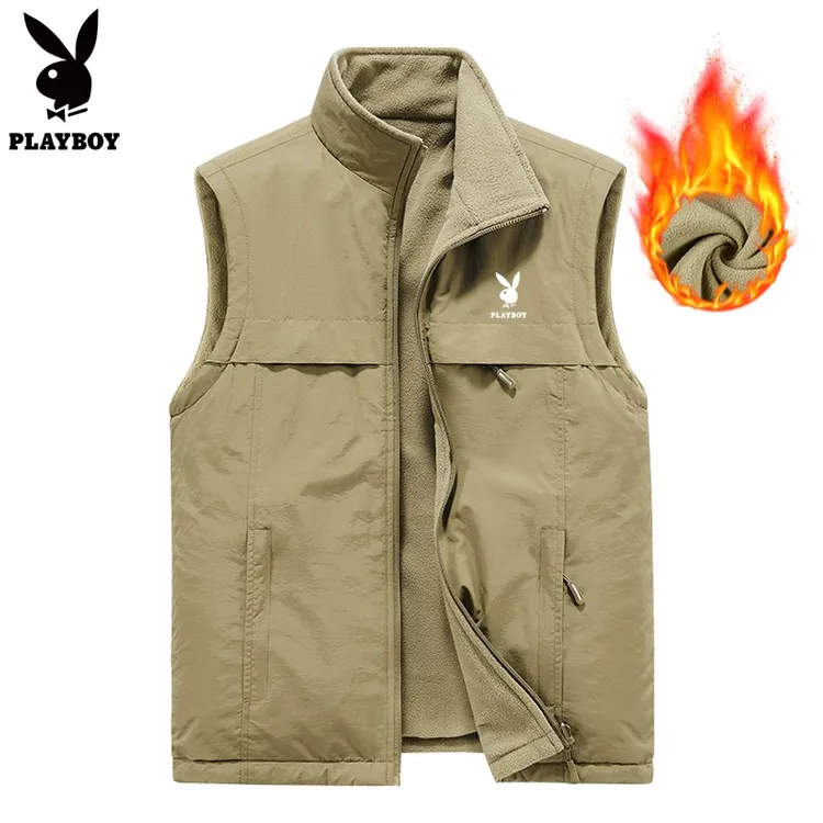 花花公子男士两面穿加厚马甲背心爸爸装立领防风保暖户外秋冬新款