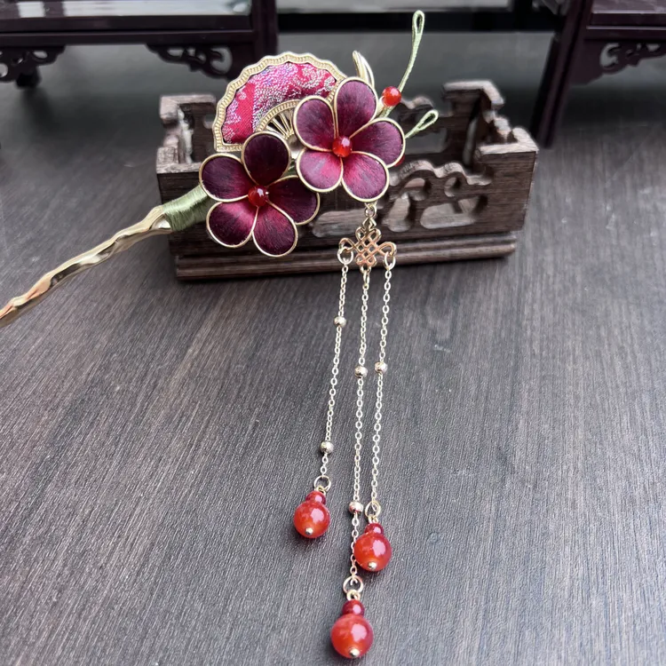 非遗绒花马面裙头饰新中式日常配饰，汉服国风头饰古风配饰