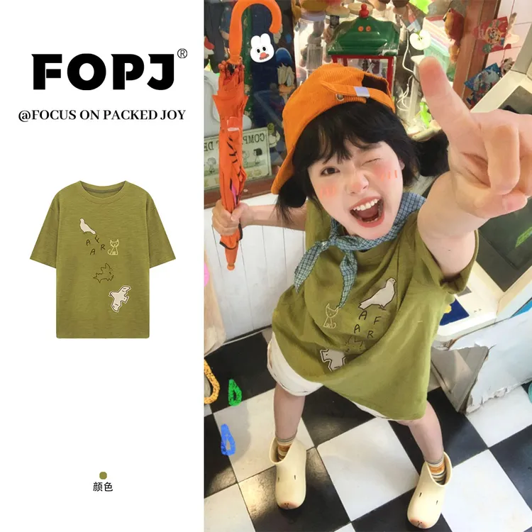 FOPJ刺绣款日系慵懒风短袖t恤夏季可爱卡通宽松百搭圆领半袖上衣