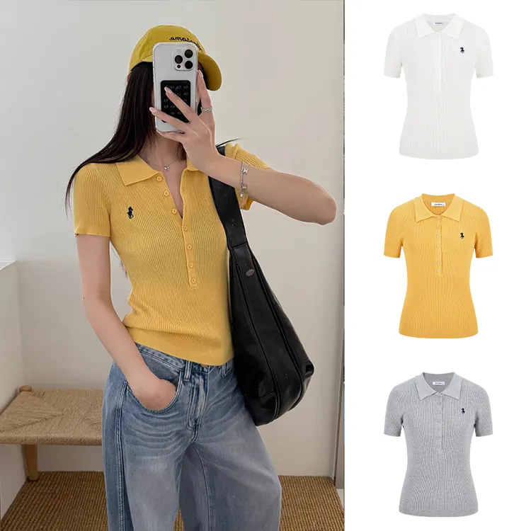 Moses Queen/魔西女王正肩短袖T恤女夏季新款修身翻领polo衫短款