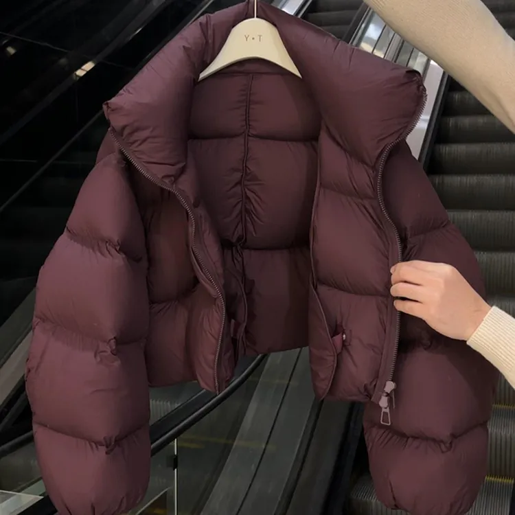 纯色短款立领棉服外套女2025冬季新款韩版时尚加厚面包服棉袄潮