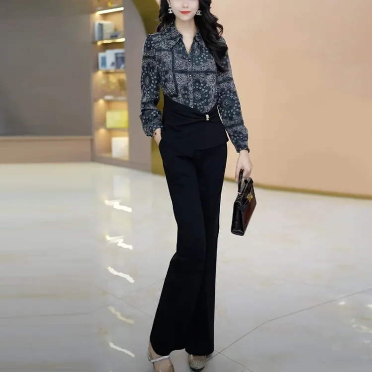 丽丝精纺时尚套装女2025春秋季新款长袖高级感洋气显瘦气质两件套
