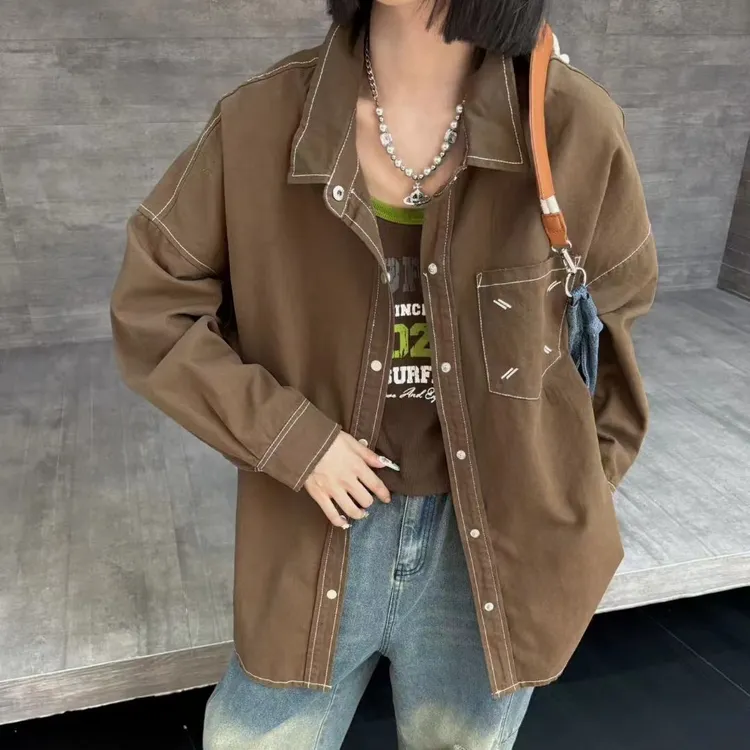 胖倩倩大码女装秋款明线时尚潮流休闲显瘦宽松大版衬衫外套