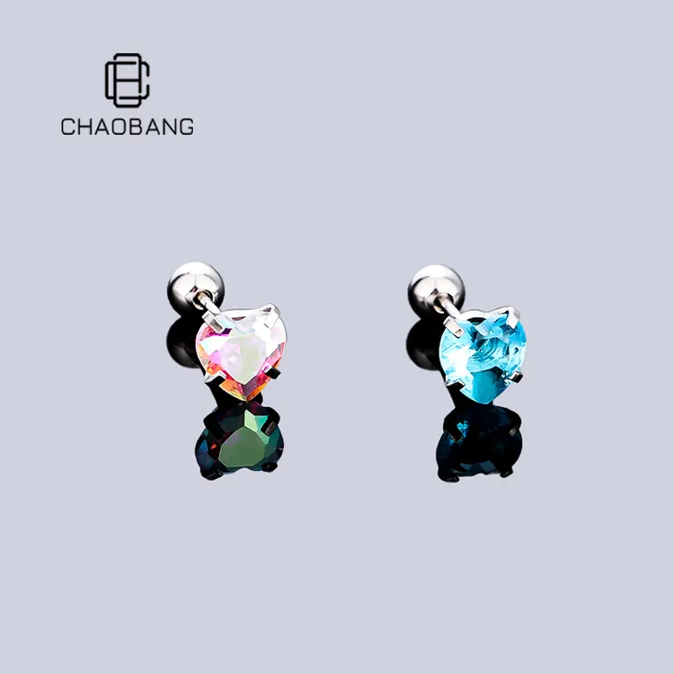 chaobang/潮邦 钛钢耳饰 小众桃心耳钉螺旋纹免摘高级感百搭饰品