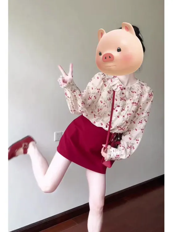 开春气质穿搭一整套女春季法式甜美碎花长袖衬衫绝美半身裙两件套