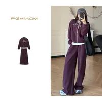 【PGXIAOM】润秀定制绛紫色休闲运动上衣+阔腿裤两件套套装TZ10222 
