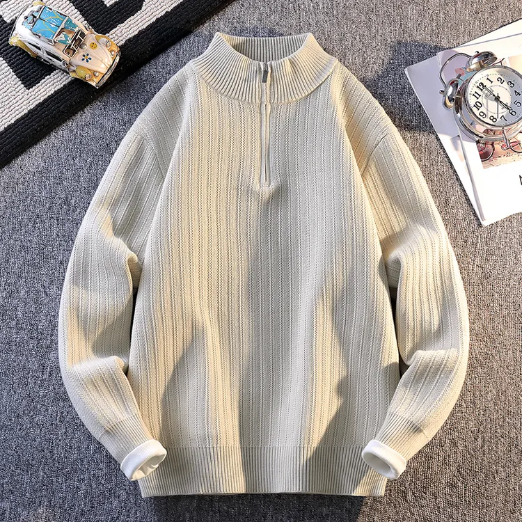 侨迪蒙拉轻奢潮牌立领男士加厚针织衫秋冬季内搭保暖半拉链毛衣