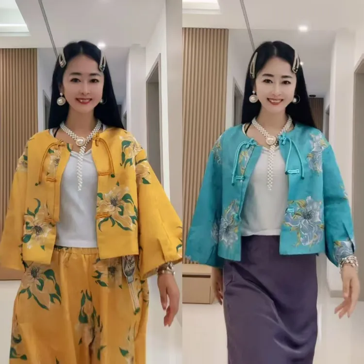 短外套气质中国风印花上衣外套唐汉布依新款Y