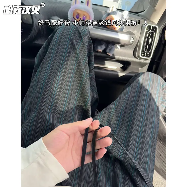 复古条纹弯刀裤男女同款早秋宽松显瘦老钱风休闲裤垂感百搭小西裤