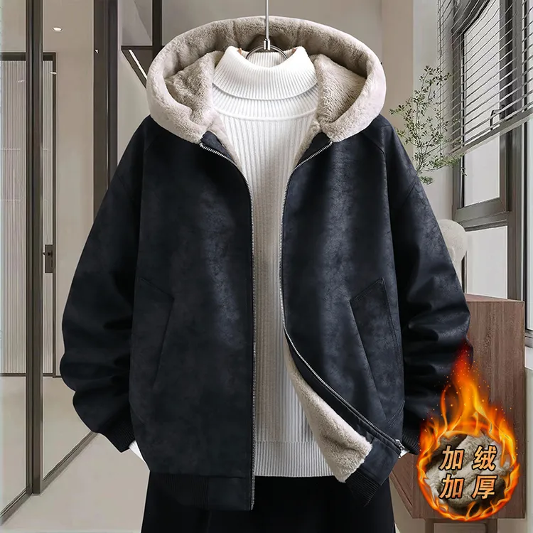 冬季新款2025青少年美式皮毛一体夹克潮流个性加绒加厚男生外套
