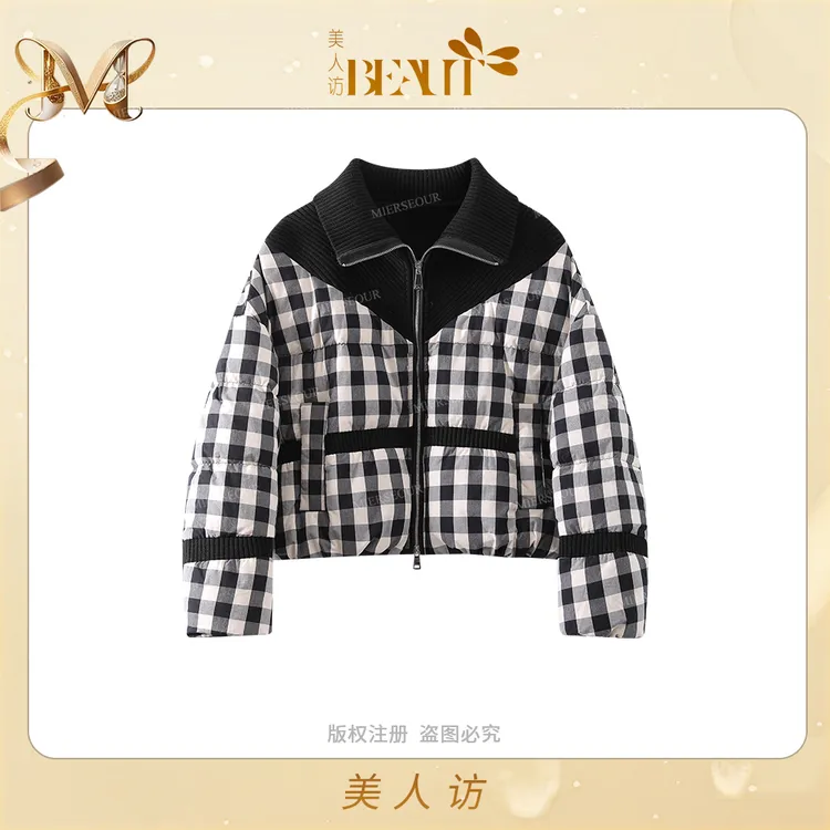 【棋盘格】北欧风格纹翻领加厚保暖羽绒服外套12631