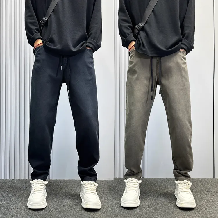 潮牌修身显瘦牛仔裤男士vibe秋款直筒微锥小脚裤痞帅纯色休闲男裤