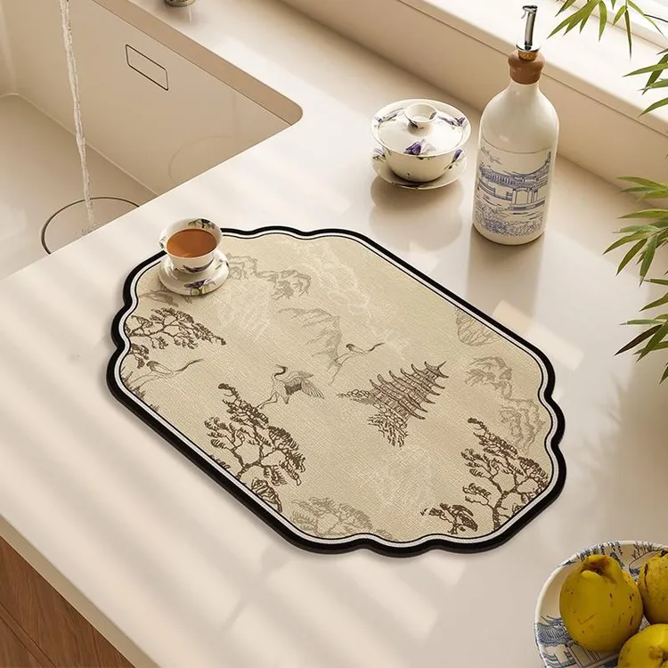 新中式吸水茶垫硅藻泥沥水速干中国风餐垫桌垫厨房台面茶水茶杯垫