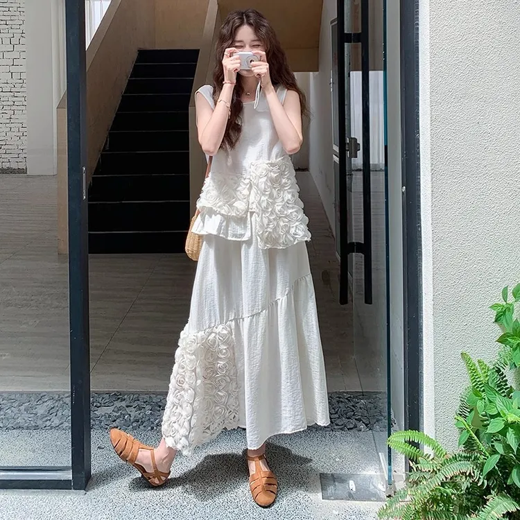 独特漂亮夏季套装女2025新款蕾丝花边无袖背心半身裙两件套