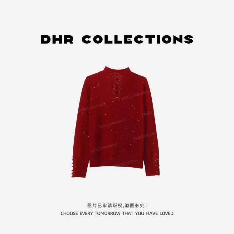 豆豆10【丝光云影】绵羊毛纯色半高领针织衫时尚百搭毛衣-5315725DM