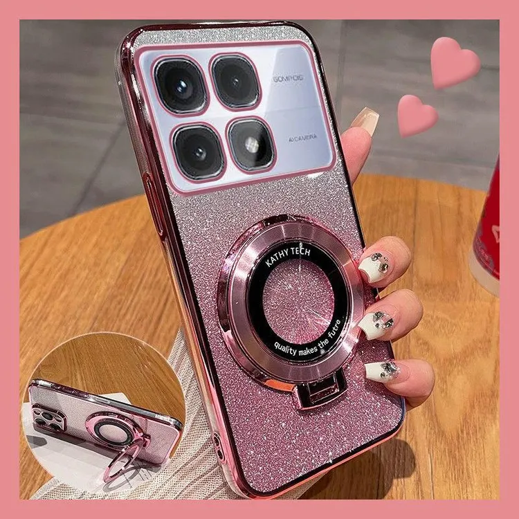 适用小米红米K70至尊版手机壳U带磁吸支架全包高级透明硅胶软壳女