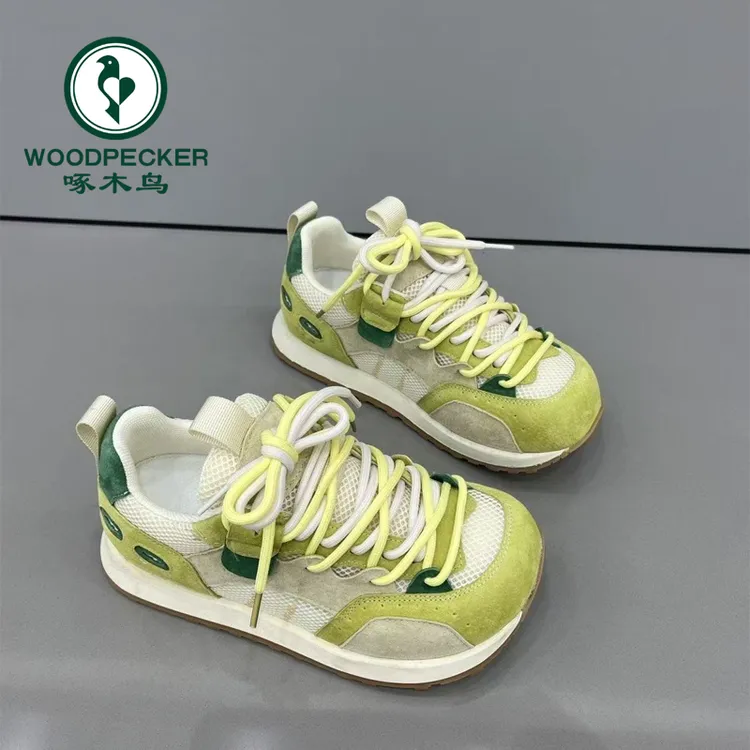 啄木鸟丑萌大头鞋厚底阿甘鞋女2025夏季新款网面透气运动鞋德训鞋