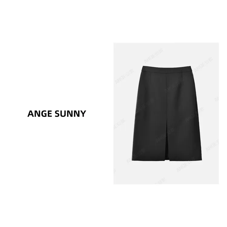 ANGE SUNNY【宋佳同款 缎面k边半裙】时尚百搭显瘦前开叉半身裙