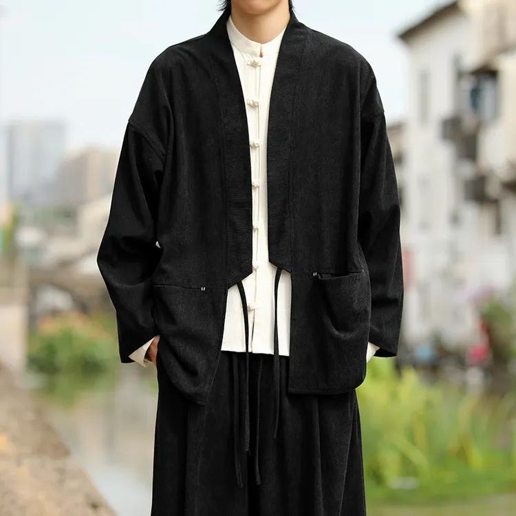 灯芯绒开衫男款春秋季中国风太极服披风大码宽松改良汉服茶服外套