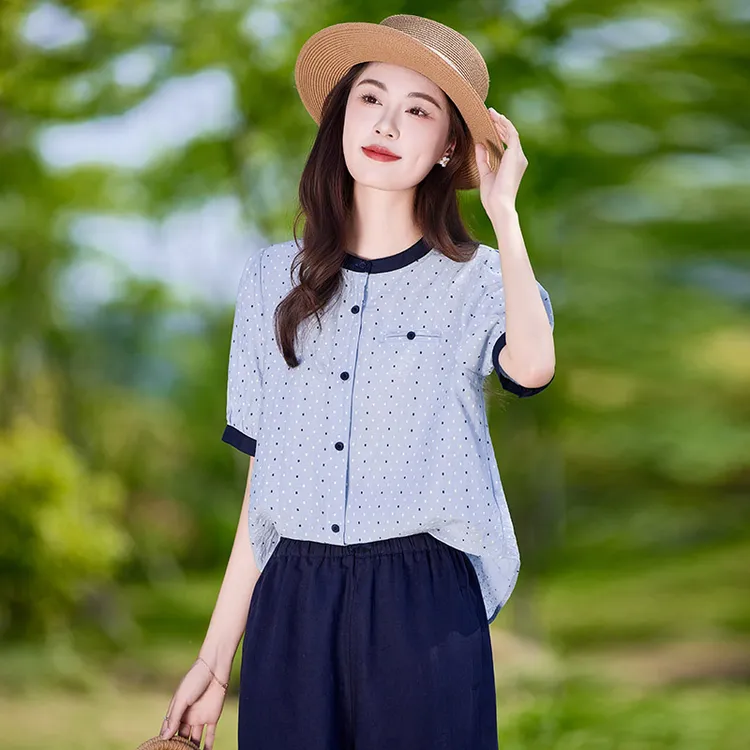 常规碎花短袖圆领常规袖夏季衬衫夏装休闲宽松侘寂风显瘦气质衬衣