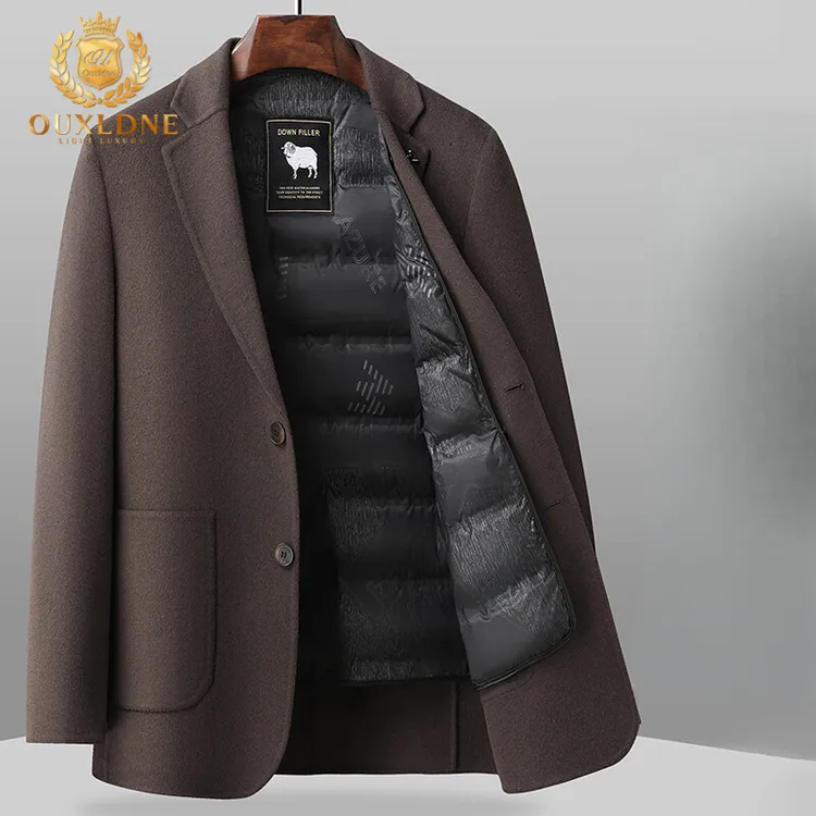 OUXLDNE 双面毛呢西服男士秋冬新款加厚保暖西装外套韩版修身大衣