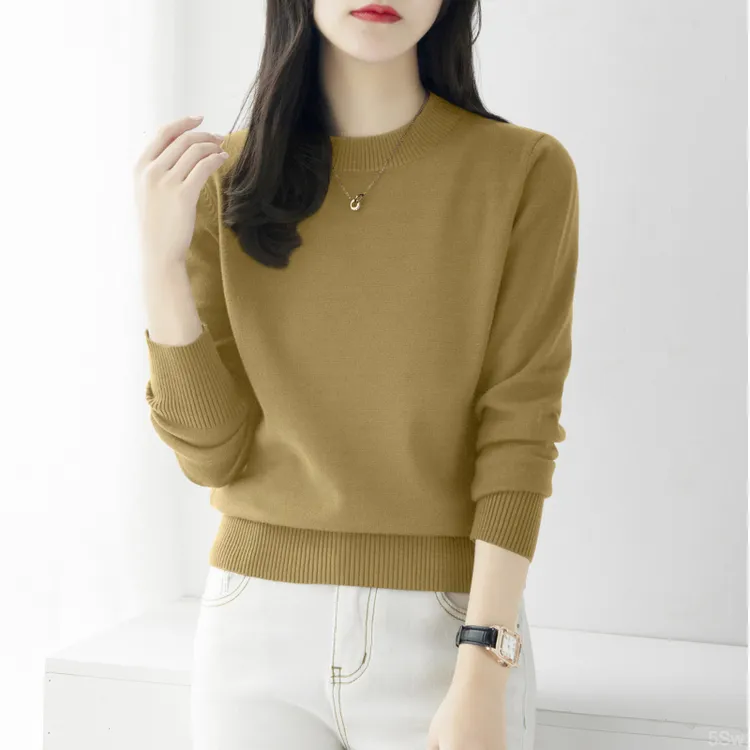 2025秋冬季长袖宽松女装打底百搭上衣新款遮肉半高圆领羊毛毛衣