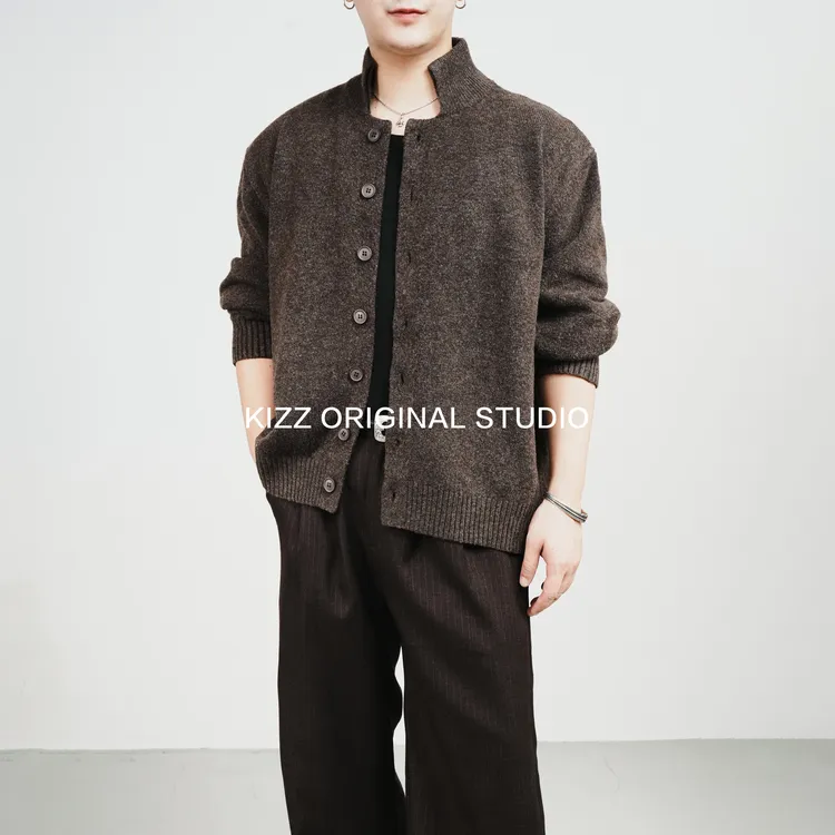 【Kizz】Row风三纱混纺开衫毛衣男立领氛围感针织上衣新贵老钱