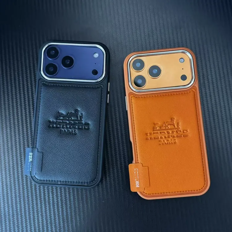 皮质压花马仕橙适用苹果17promax手机壳iPhone16潮牌15/14/13高级