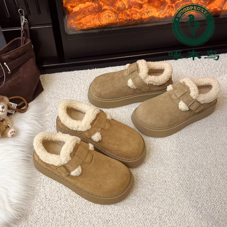 啄木鸟厚底加绒豆豆勃肯鞋女2025新款秋冬季博肯棉鞋子保暖雪地靴