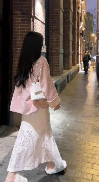 新中式亮片外套盘扣国风小个子上衣+蕾丝鱼尾显瘦半身长裙两件套