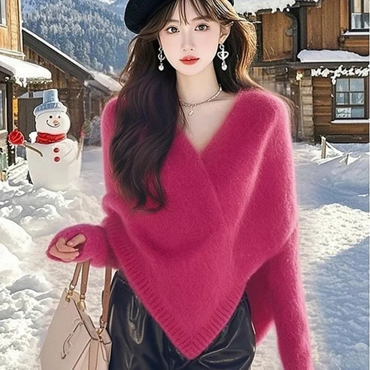 2026早秋新款韩系慵懒风小个子毛衣女设计感小众上衣宽松针织衫女