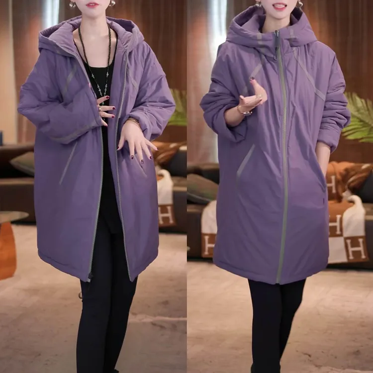 时尚百搭双面穿连帽棉服外套女2025秋冬新款宽松显瘦加厚保暖棉衣