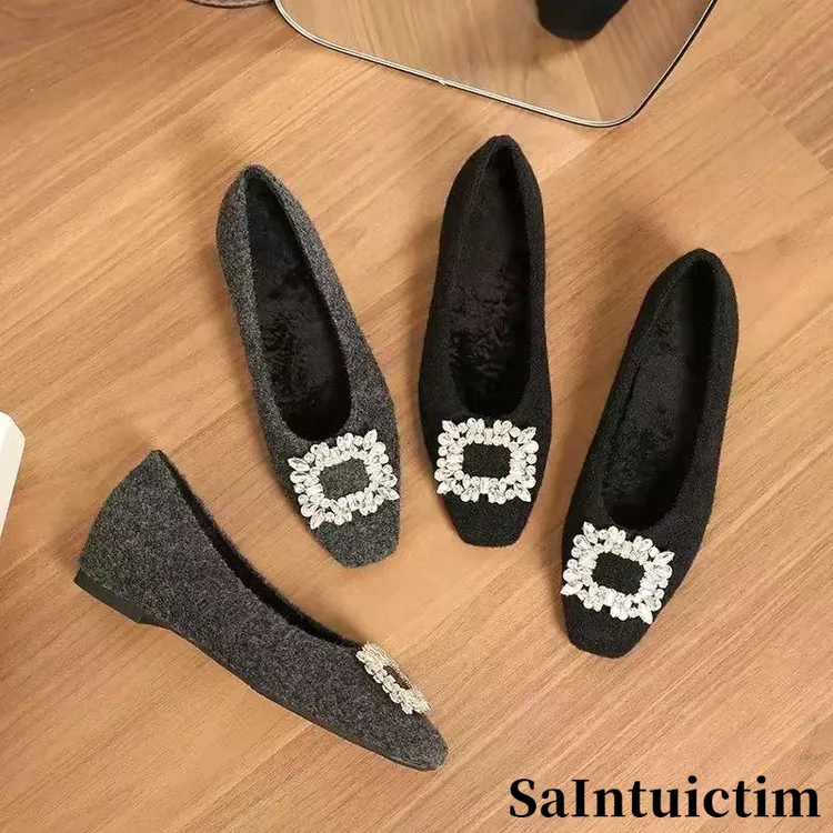 SAINTUICTIM水钻气质毛毛鞋女秋冬外穿2025年新款韩版加绒棉鞋