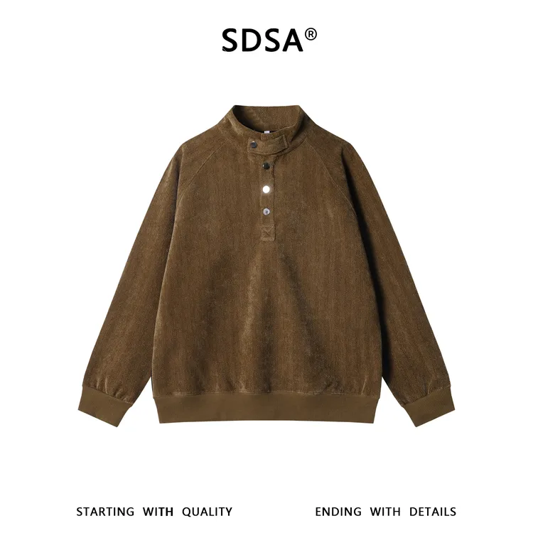 SDSA男士秋冬新款痞帅男装美式高街拼接按扣立领卫衣百搭时尚上衣