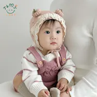 婴儿帽子秋冬季女宝宝洋气蕾丝花边针织毛线帽保暖小月龄防风护耳