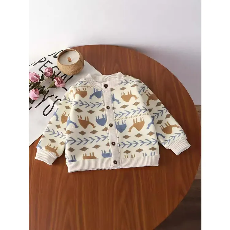 童装儿童开衫加绒外套针织宝宝春秋款小外褂男女童V领潮款百搭单