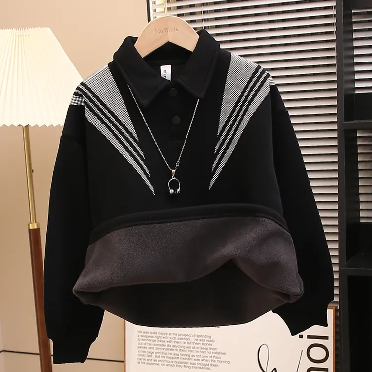 奥利绒男童加绒卫衣2025新款儿童秋冬装加厚保暖polo衫宽松帅气潮