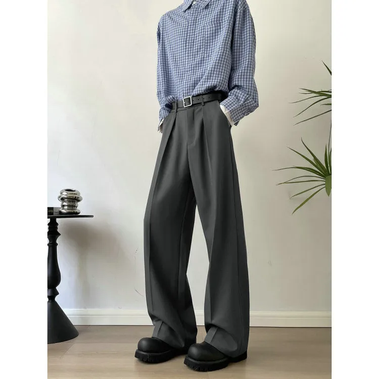 【高配版本】立体A字褶弯刀西裤秋季宽松cleanfit休闲长裤男生