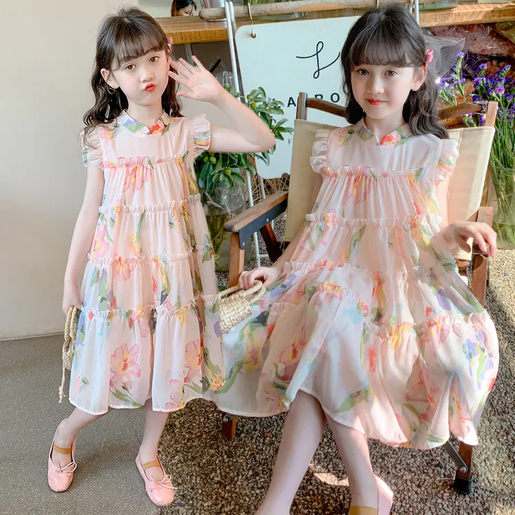 女童连衣裙夏季2025新款洋气夏装女孩汉服裙子儿童旗袍碎花连衣裙