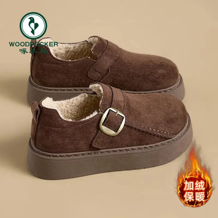 啄木鸟复古雪地短靴女百搭厚底勃肯鞋女2025新款冬季加绒保暖棉鞋