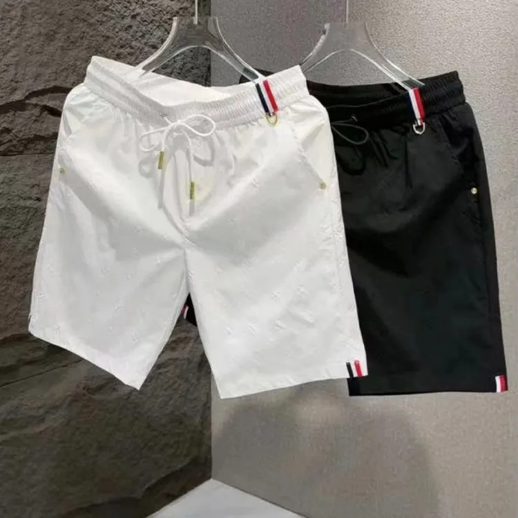 短裤男士钢印白色夏季百搭潮牌时尚休闲五分裤宽松直筒帅气沙滩裤