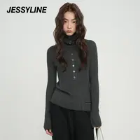 杰茜莱灰色针织衫套头毛衫羊毛打底衫秋冬jessyline2025秋季新款